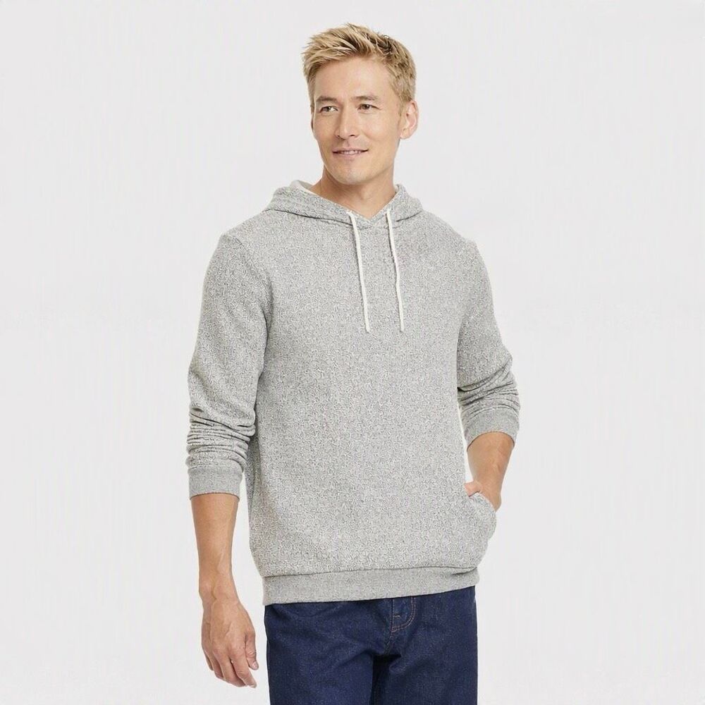 Cozy Heather Gray Pullover Hoodie Sweatshirt Fleece Lined Drawstring Unisex Sz M